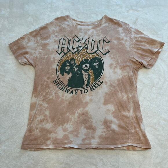 AC/DC Women's Pink Tie Dye Highway To Hell T-Shirt Size Large Rock Band - Picture 4 of 11